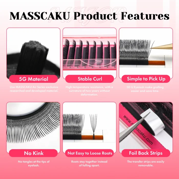 MASSCAKU U-Shaped 3D/4D/5D/6D W Eyelash Extensions 8-15mm Mixed Length Soft Matte Black Full Dense Lash Clusters Makeup Products - Image 3