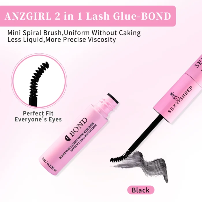 Eyelash Glue and Seal for Eyelash Clusters Strong Fixed Eyelash Glue Lasting 48H 2 in 1(5ml Black Glue + 5ml Clear Seal) - Image 2