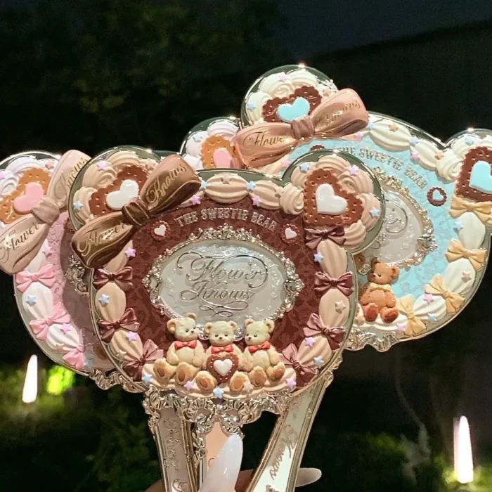 Flower Knows Sweetie Bear Collection Hand Holding Mirror 3 Types Exquisite Relief Makeup Tools Cute HD Makeup Mirror - Image 6