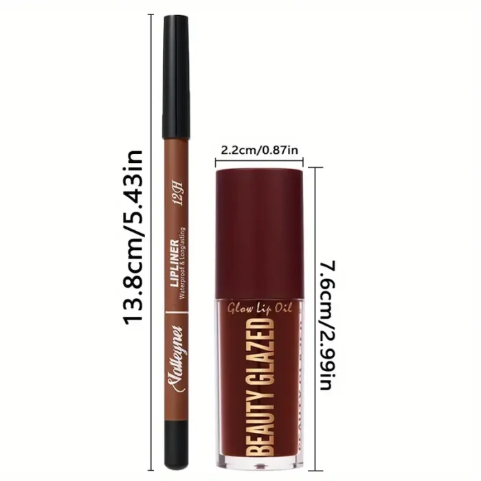 2pcs/SET Makeup Set: Matte Lip Liner + Moisturizing Colored Lip Oil,Long-Lasting and Easy to Color, Waterproof,ini Makeup Combo - Image 5