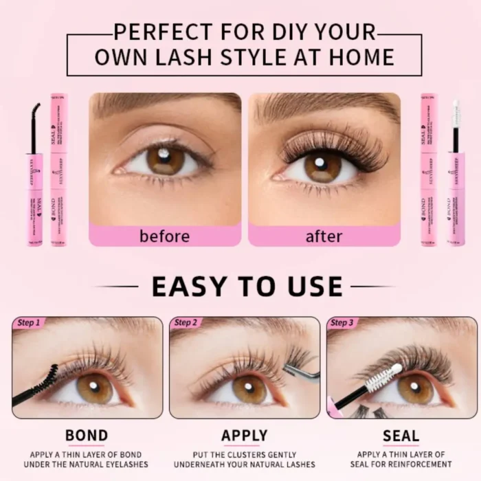 Eyelash Glue and Seal for Eyelash Clusters Strong Fixed Eyelash Glue Lasting 48H 2 in 1(5ml Black Glue + 5ml Clear Seal) - Image 6