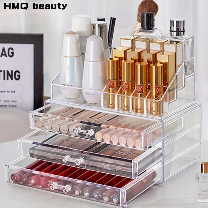 Acrylic Cosmetics Storage Case Four Drawer Type Transparent Cosmetics Box Large Size Manicure Makeup Organizer Display Case - Image 1