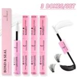 Eyelash Glue and Seal for Eyelash Clusters Strong Fixed Eyelash Glue Lasting 48H 2 in 1(5ml Black Glue + 5ml Clear Seal)