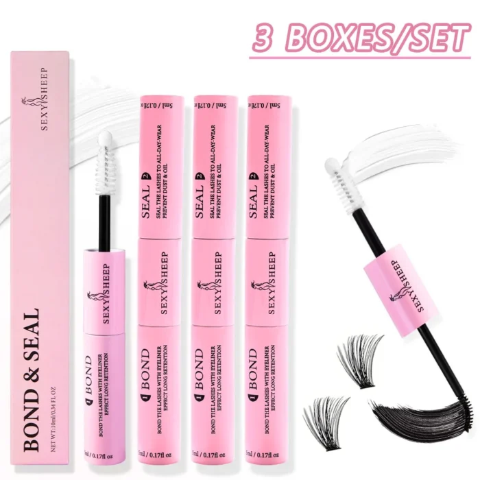 Eyelash Glue and Seal for Eyelash Clusters Strong Fixed Eyelash Glue Lasting 48H 2 in 1(5ml Black Glue + 5ml Clear Seal) - Image 1
