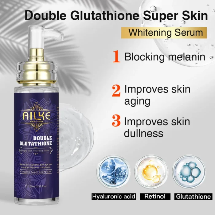 AILKE Hydrating & Brightening Serum for Dark Spots, Fine Lines and Wrinkles, With Collagen, Glutathione, For Face and Body Use - Image 2