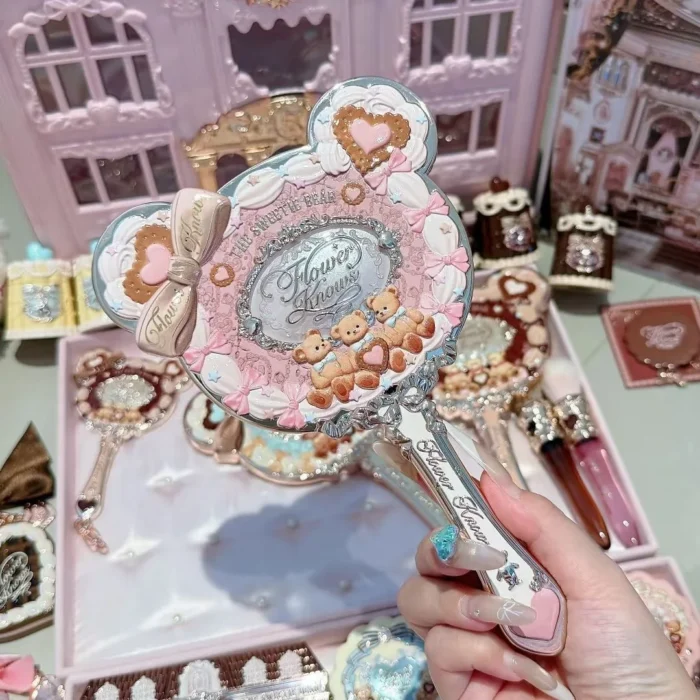 Flower Knows Sweetie Bear Collection Hand Holding Mirror 3 Types Exquisite Relief Makeup Tools Cute HD Makeup Mirror - Image 4