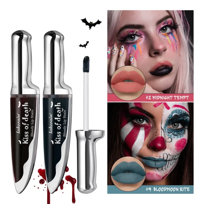 Lip Stain Kiss of Death Bloody Gothic Matte Long Lasting Waterproof Non Stick Color Darkens Over Time Vampire Makeup - Image 4