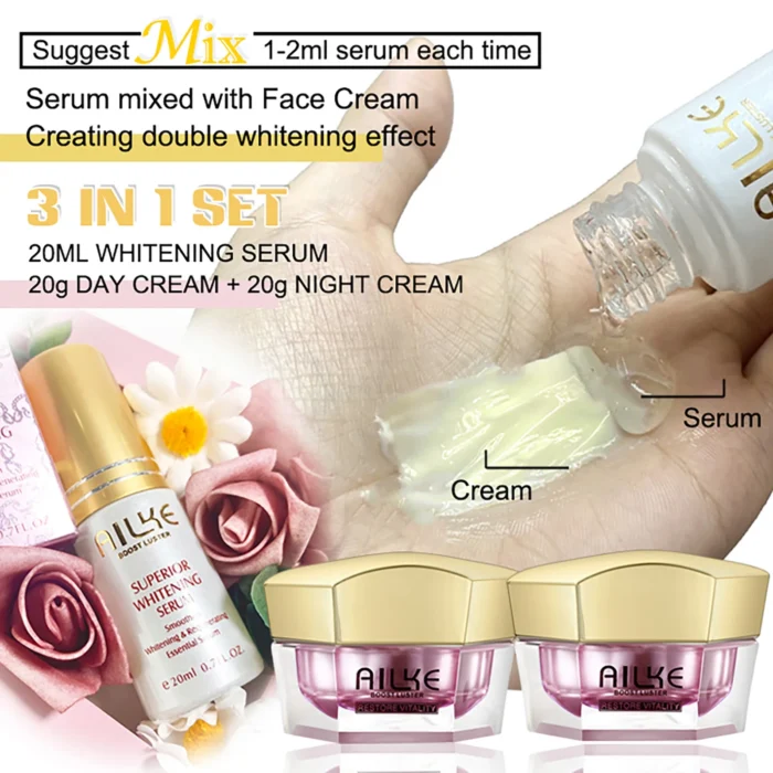 AILKE Lightening Cream, Antioxidant, Glowing, Reduce Spots, For Black, Dark Skin, Whitening Face Care Set for All Skin Types - Image 5