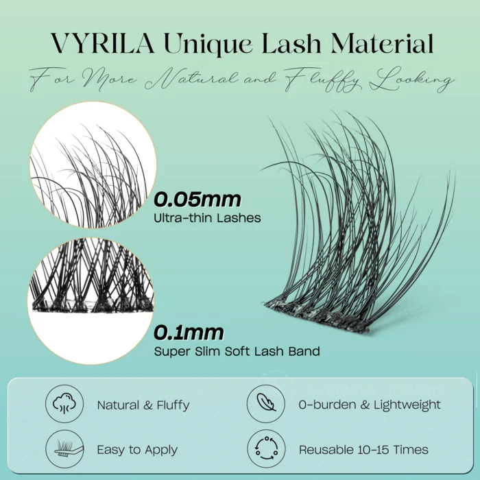 VYRILA Lash Extension Kit Wispy C Curl Lash Clusters Kit Hush 8-16mix Individual Lashes with Lash Bond and Seal Lash Tweezers - Image 2