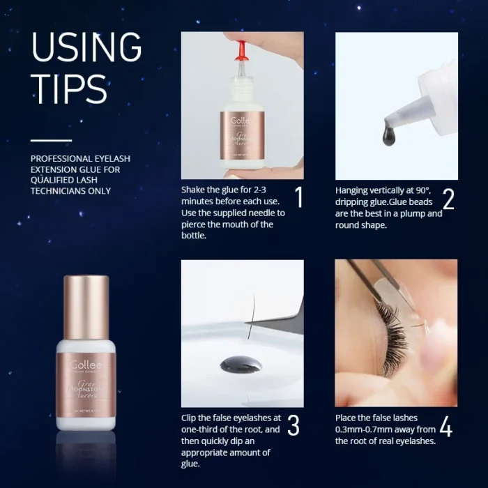 Gollee New Gray Traceless 0.5-1s Eyelash Extension Glue Hypoallergenic Eyelash adhesive Glue Professional Eyelash Glue - Image 4