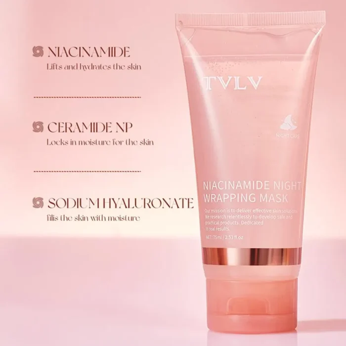 Niacinamide Overnight Wrapping Peel Off Facial Mask, Collagen Night Wrapping Mask for Elasticity, Hydrating & Glowing Skin 75ml - Image 3