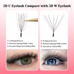 MASSCAKU U-Shaped 3D/4D/5D/6D W Eyelash Extensions 8-15mm Mixed Length Soft Matte Black Full Dense Lash Clusters Makeup Products - Image 6
