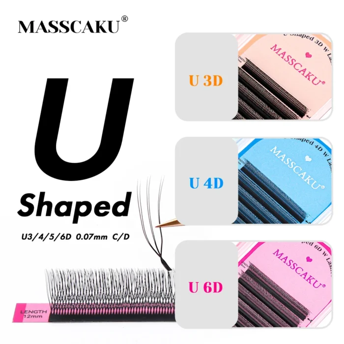 MASSCAKU U-Shaped 3D/4D/5D/6D W Eyelash Extensions 8-15mm Mixed Length Soft Matte Black Full Dense Lash Clusters Makeup Products - Image 1