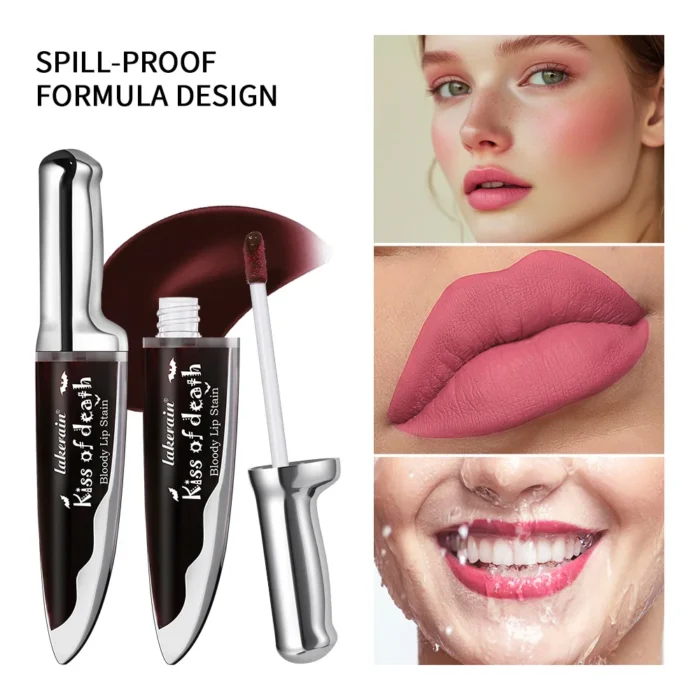 Lip Stain Kiss of Death Bloody Gothic Matte Long Lasting Waterproof Non Stick Color Darkens Over Time Vampire Makeup - Image 2