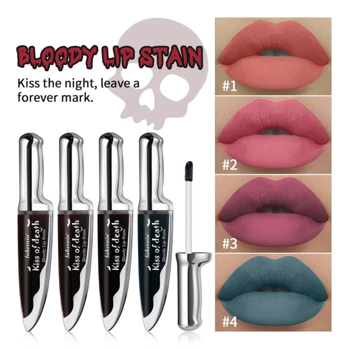 Lip Stain Kiss of Death Bloody Gothic Matte Long Lasting Waterproof Non Stick Color Darkens Over Time Vampire Makeup - Image 3