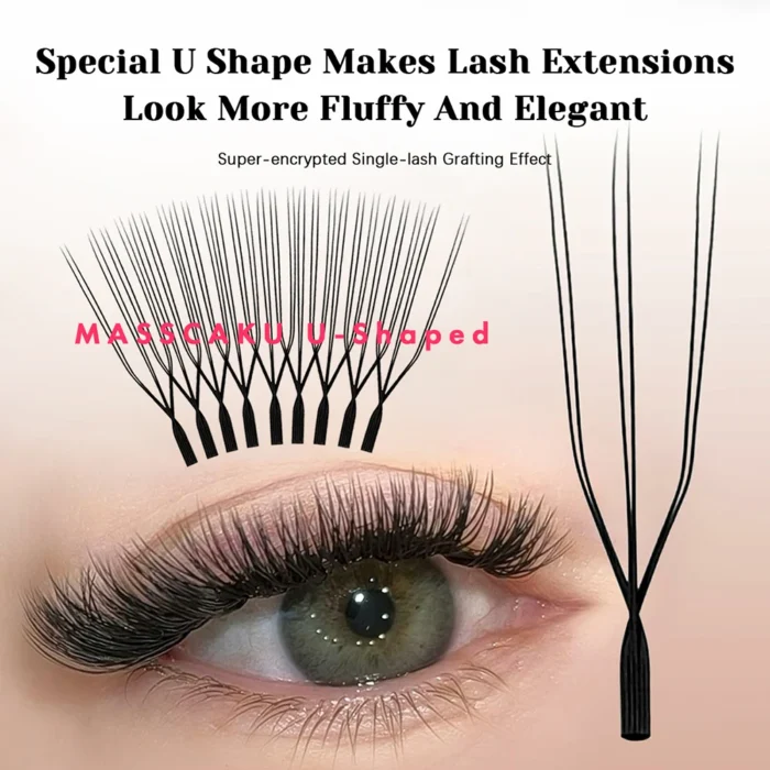 MASSCAKU U-Shaped 3D/4D/5D/6D W Eyelash Extensions 8-15mm Mixed Length Soft Matte Black Full Dense Lash Clusters Makeup Products - Image 2