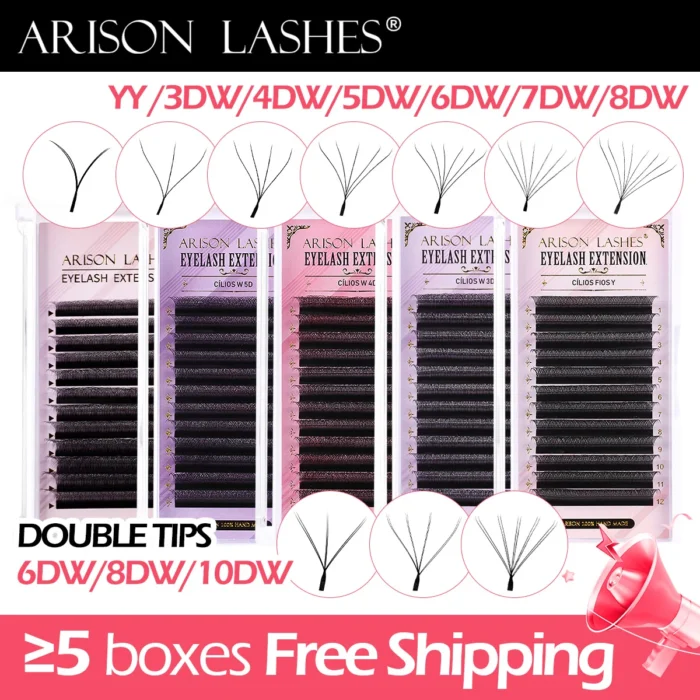 ARISON 3D/4D/5D/6D W-Shape Eyelashes Extension Premade Volume Fans YY-shape Lashes Faux Mink Soft Easy Faning Natural Lash - Image 1