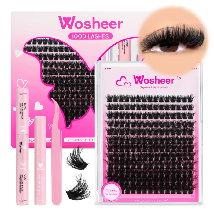 WOSHEER Eyelash Clusters Kit Thick Individual Lashes Lash Bond And Seal And Remover Faux Mink Lashes Eyelash Extension DIY - Image 1